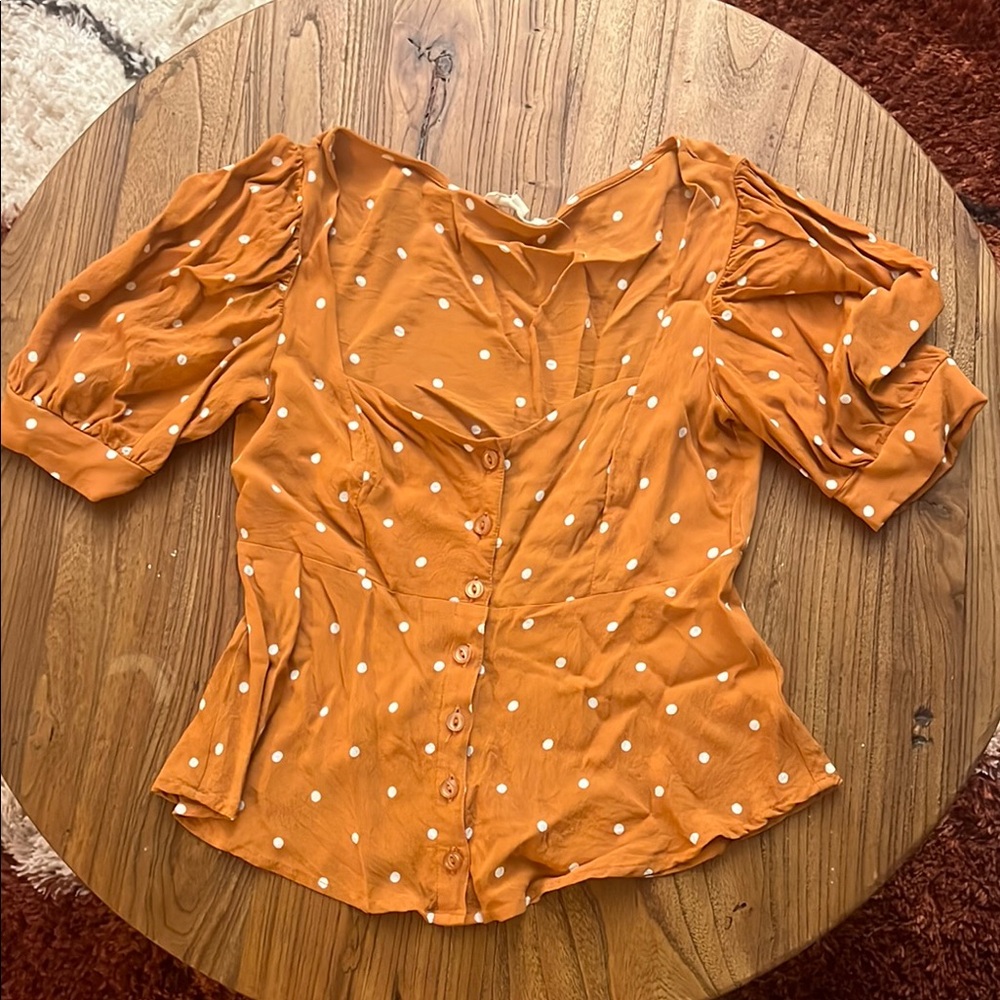 Orange Polka Dot Women's Top